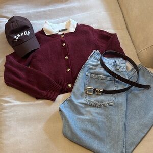 H&M Burgundy Cardigan with gold buttons